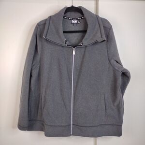 DKNY Full Zip Funnel Neck Fleece Sweater Jacket Womens Plus Size 2X Grey